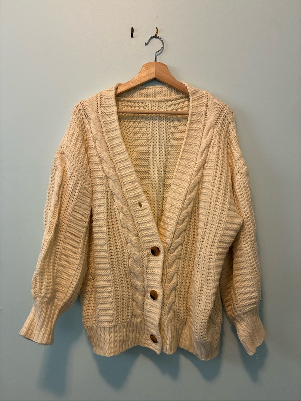 Cream Cable Knit Button-Front Women's Cardigan Sweater